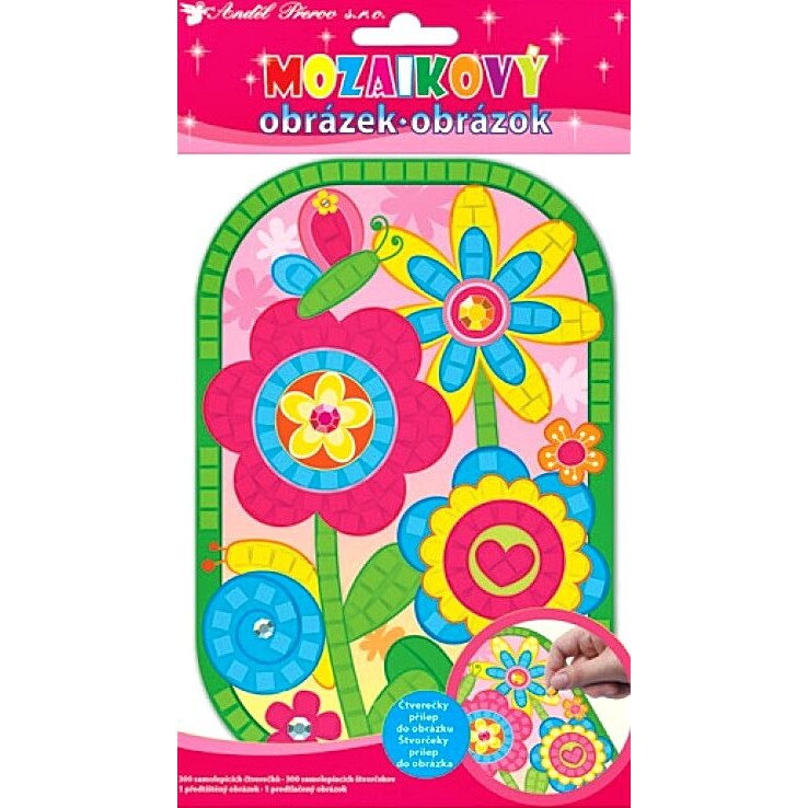 Set imagine mozaic cu patrate autoadezive - Flori, 25 x 14 cm