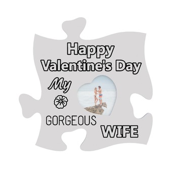 Rama foto tip puzzle, personalizata, Happy Valentine's day My gorgeous Wife, inima mica, foto 10x10, alb Rama foto tip puzzle, personalizata, Happy Valentine's day My gorgeous Wife, inima mica, foto 10x10, alb