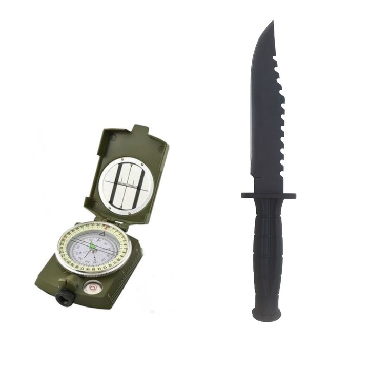 Комплект професионален метален компас ARM-1010RO и ловен нож AGL 008 Commando