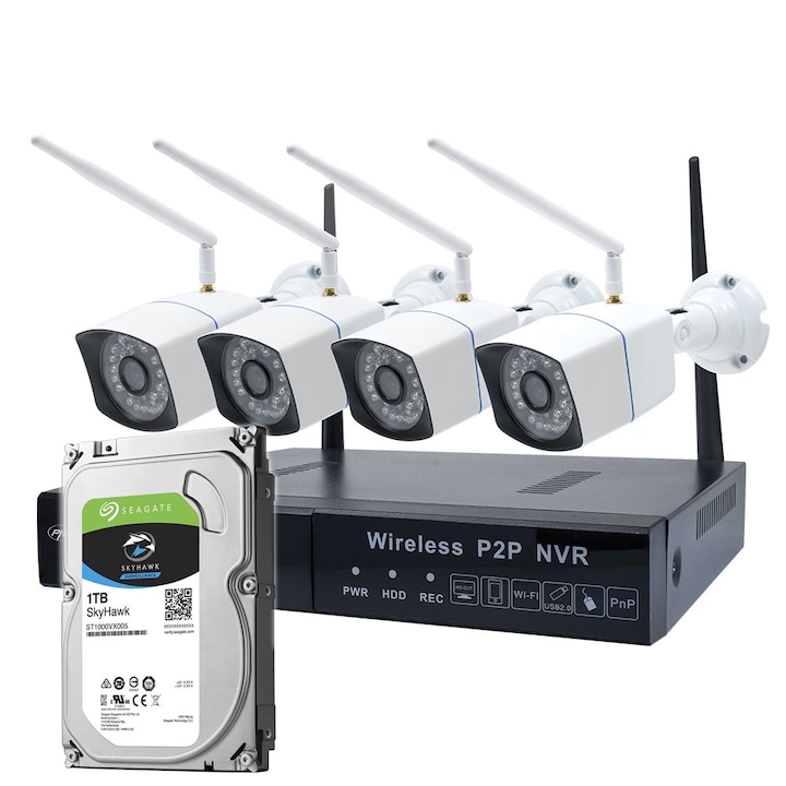 Комплект за видео наблюдение PNI House WiFi550 NVR и 4 безжични камери, 1.0MP, HDD 1TB
