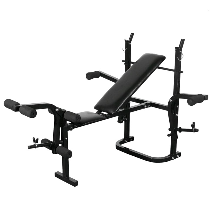 Banca de greutati cu raft vidaXL, set de gantere si haltere, 60,5kg ...