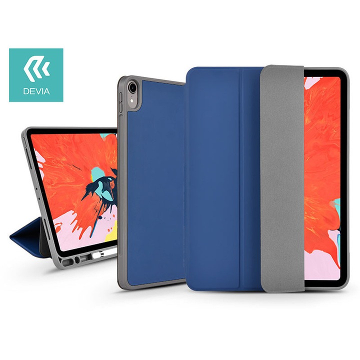 Apple iPad Pro 11 (2018)/iPad Air (2020) tablet tok (Smart Case) Apple Pencil tartóval - Devia Leather Case V2 - blue