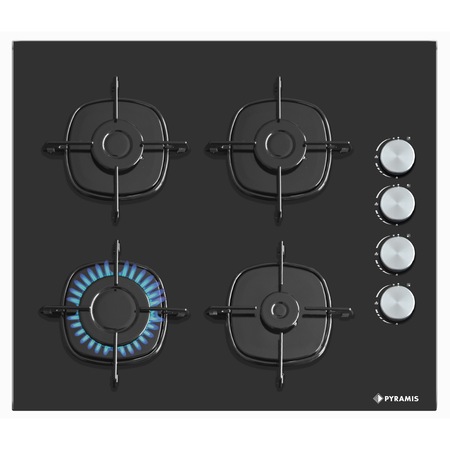 Plita incorporabila Pyramis 585BS, Gaz, 4 arzatoare, Aprindere electrica, 60 cm, Sticla neagra