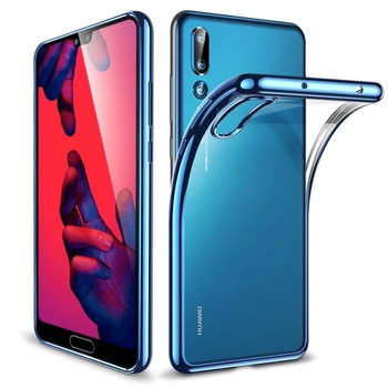 Husa Huawei P20 Pro Flippy Transparent cu Margini Albastre Husa Huawei P20 Pro Flippy Transparent cu Margini Albastre