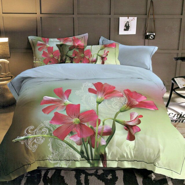 Lenjerie de pat, 3D, cu imprimeu , B-350, 4 piese, Multicolor