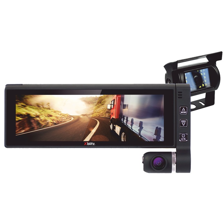 Камера за кола DVR Xblitz P1000 Truck, Super HD, Двойна, Съвместима с камион, Ъгъл на заснемане 170°, G сензор