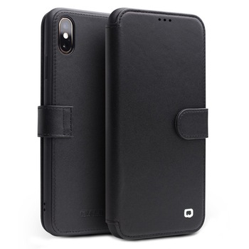 Husa iPhone X / XS, Qialino, piele naturala tip portofel, inchidere magnetica, protectie 360, culoare Negru Husa iPhone X / XS, Qialino, piele naturala tip portofel, inchidere magnetica, protectie 360, culoare Negru