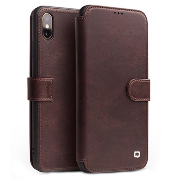 Husa iPhone X / XS, Qialino, piele naturala tip portofel, inchidere magnetica, protectie 360, culoare Maro coffee Husa iPhone X / XS, Qialino, piele naturala tip portofel, inchidere magnetica, protectie 360, culoare Maro coffee