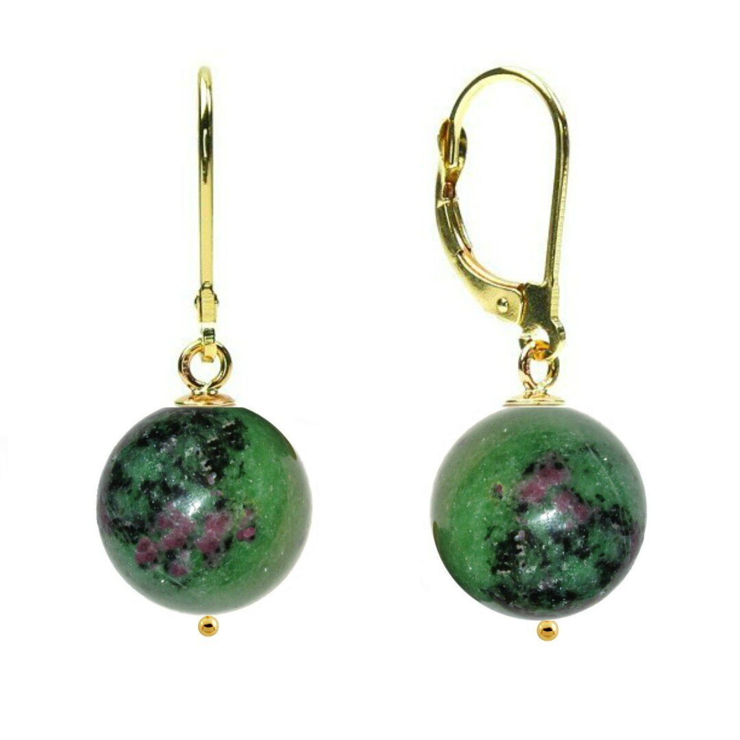 Cercei Aur 14 karate si Rubin in Zoisit de 10 mm