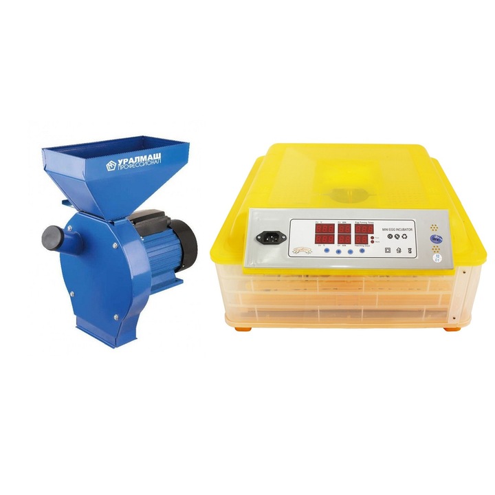 Set - Moara Electrica pentru Cereale , Uruiala si Stiuleti 3.5 Kw, 3000 Rpm, Bobinaj Cupru + Incubator 48 oua Gaina, 132 Oua Prepelita, Complet Automat