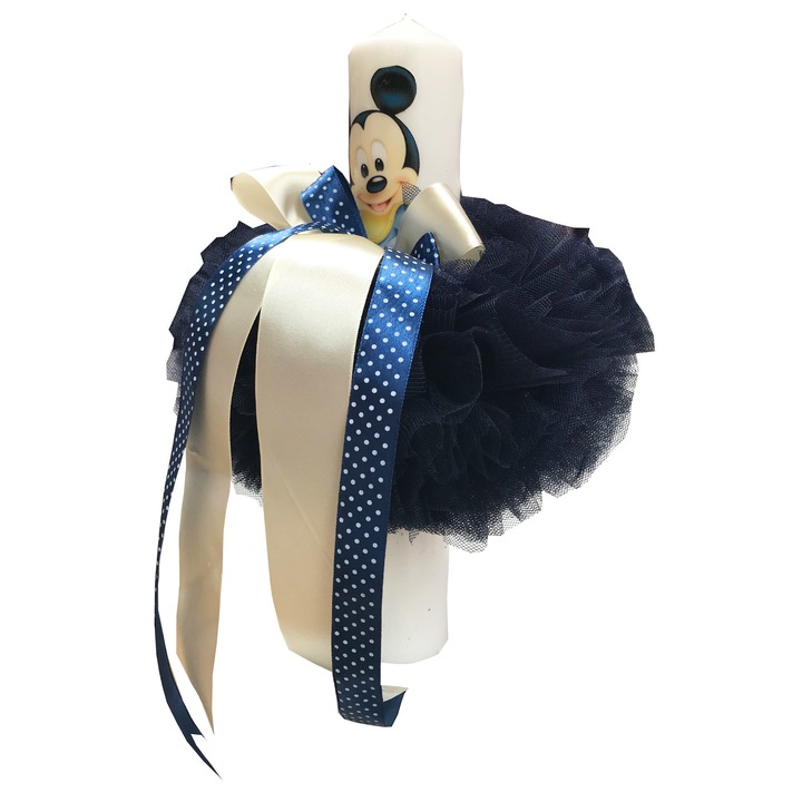 Lumanare botez tul bleumarin si prosop brodat Creativ128