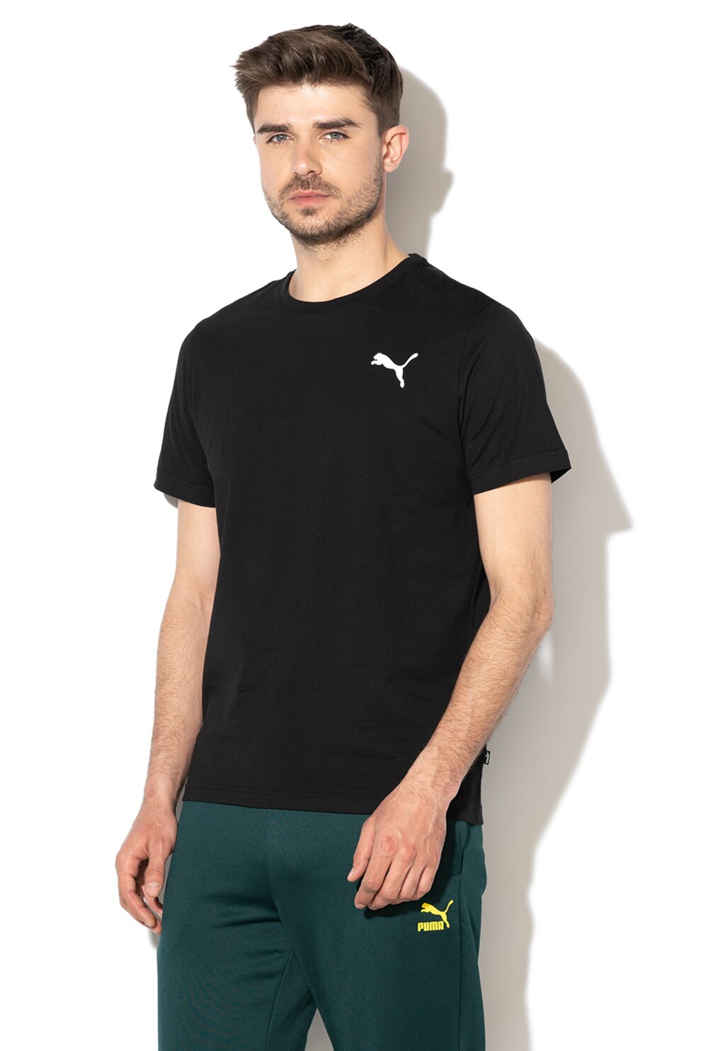 Puma, Tricou cu decolteu la baza gatului si logo Essentials, Negru