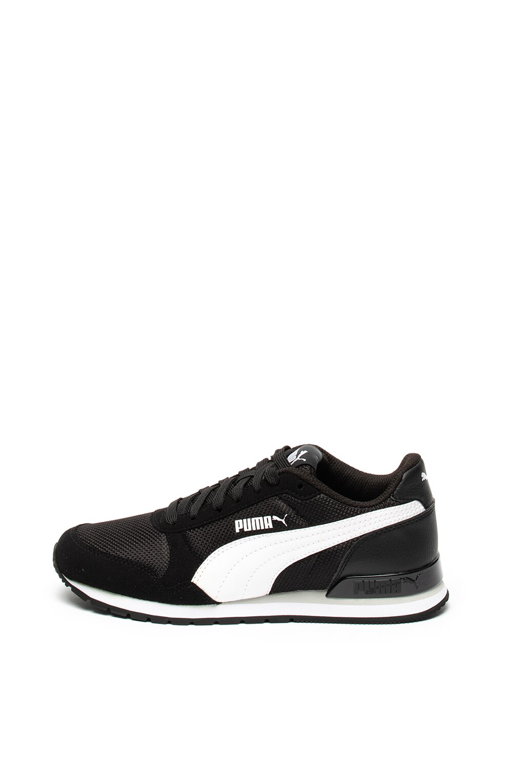 Puma, Pantofi sport de plasa cu garnituri de piele ecologica ST Runner V2, Negru/Alb, Negru/Alb, 38 EU