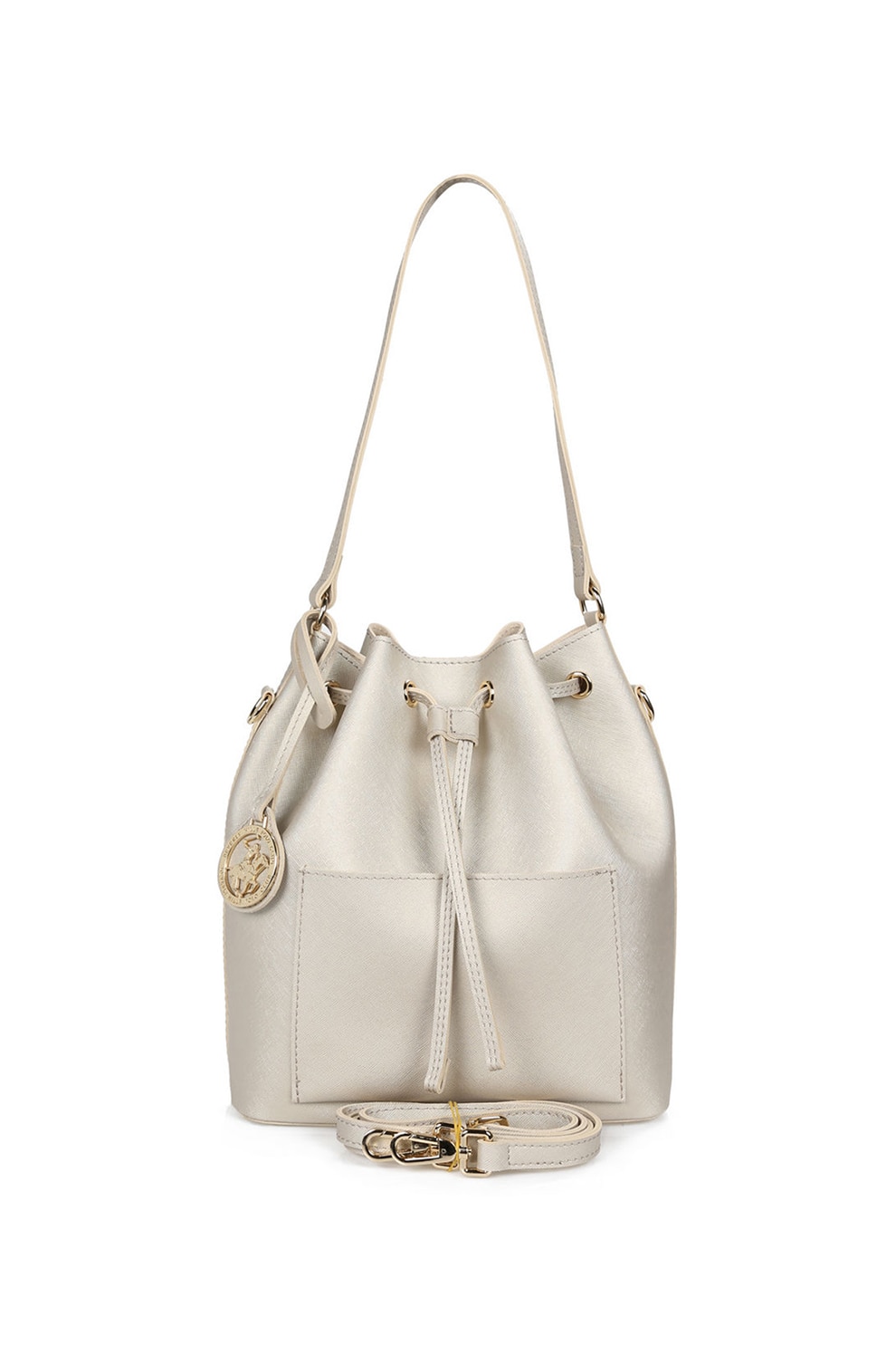 Beverly Hills Polo Club, Geanta bucket de piele ecologica, alb prafuit