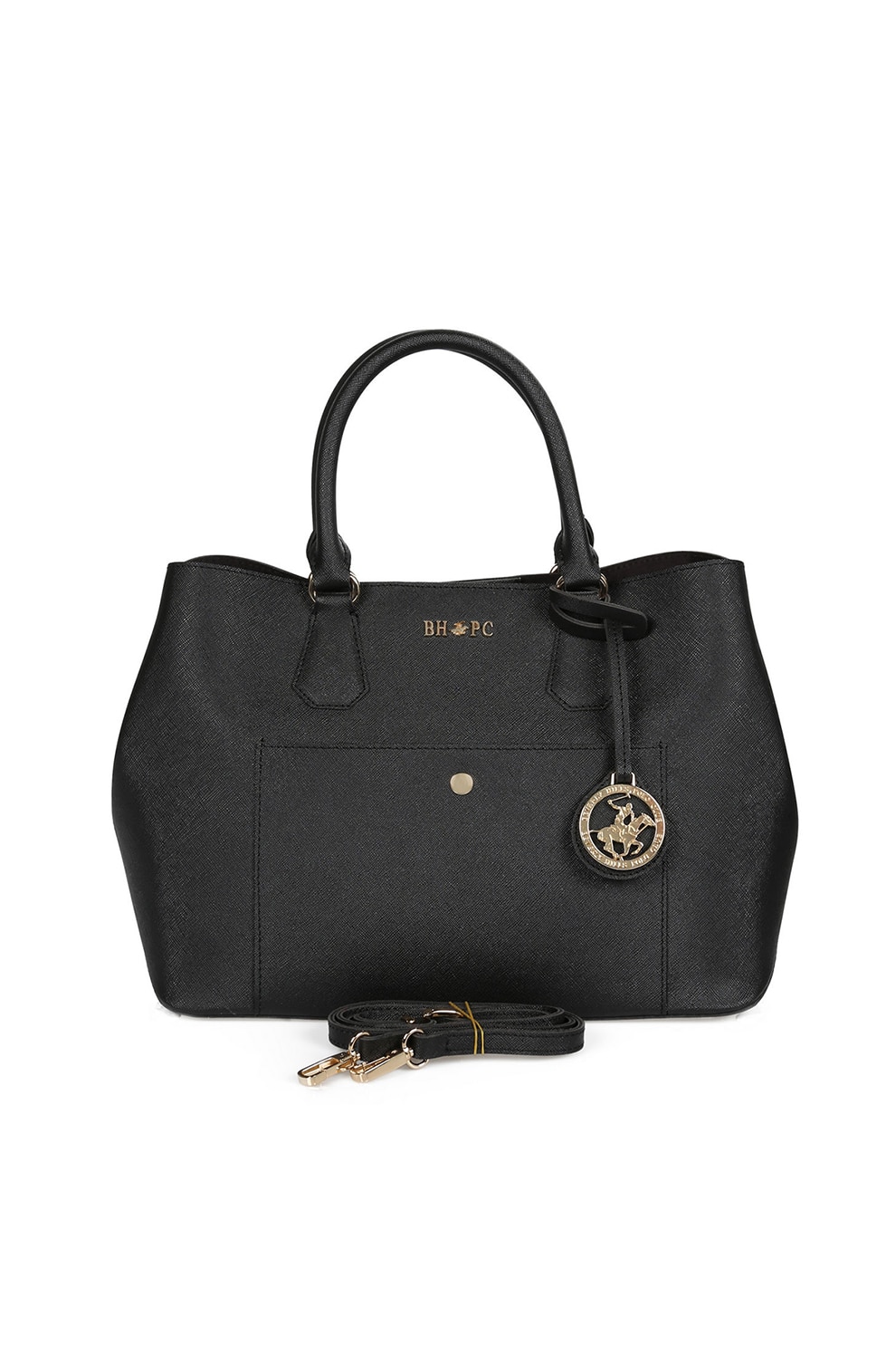 Beverly Hills Polo Club, Geanta de piele ecologica, cu bareta pentru mana, Negru