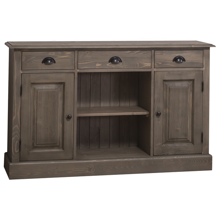 Dulap Szel-Mob cu 2 usi, 3 sertare, spatiu deschis, culoare maro inchis, 139x35x85 cm