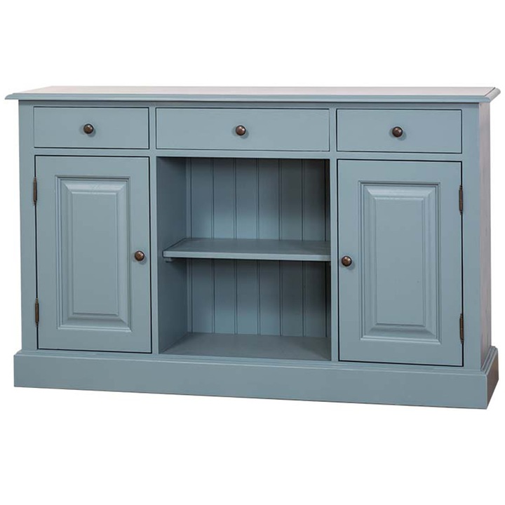 Szel-Mob szekrény, 2 ajtóval, 3 fiókkal, nyitott térrel, 139x85x35 cm, türkiz