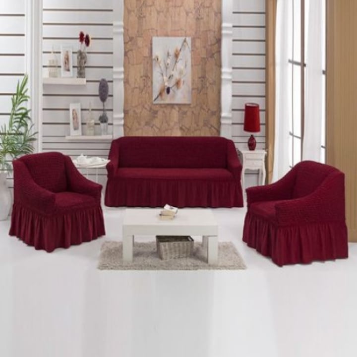 311-es készlet - 1 huzat egy 3 személyes kanapéhoz és 2 huzat fotelekhez - Cseresznye + Olaj alapú turbó légfrissítő 50 ml permetezővel​​​​​​
