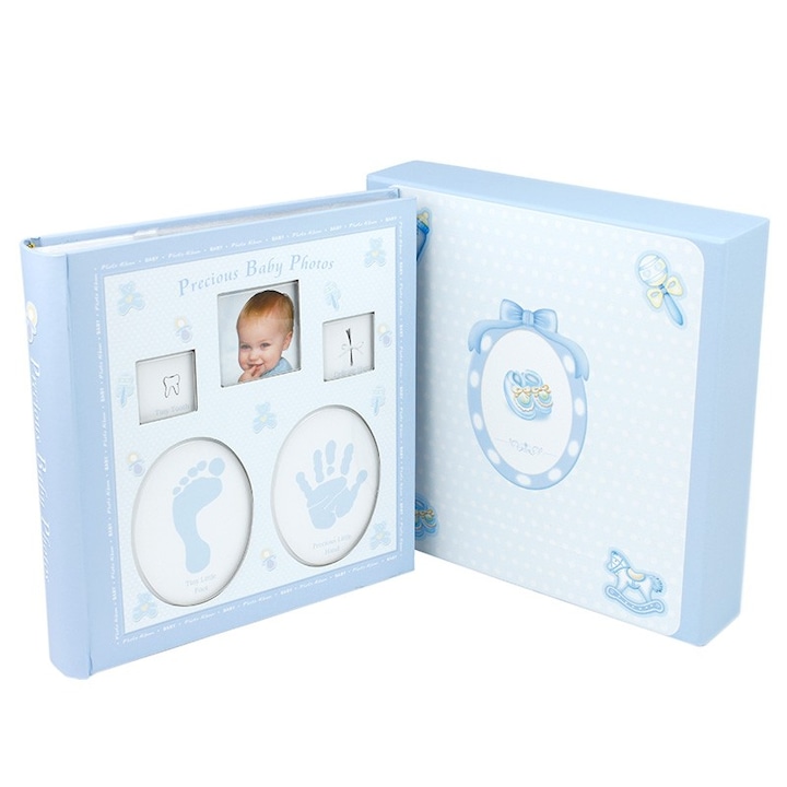 Album foto Baby personalizabil, 200 poze, 10 x 15 cm, amprente bebelus, cutie, Albastru