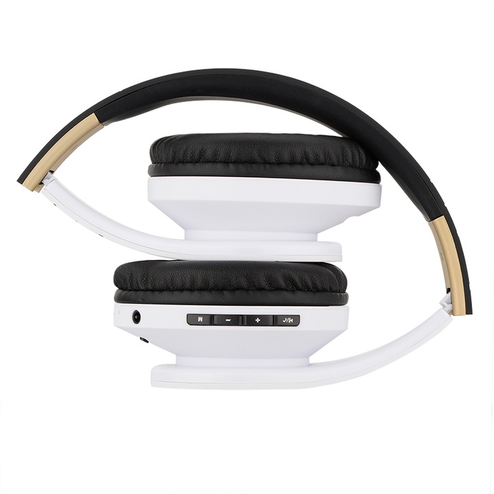 Casti Wireless Over-Ear PowerLocus P2, HD Stereo Pliabile, Bluetooth 5.3 cu optiune AUX, Micro SD / TF, FM Microfon Incorporat pentru iPhone, Android, Laptop, PC, Alb/Negru