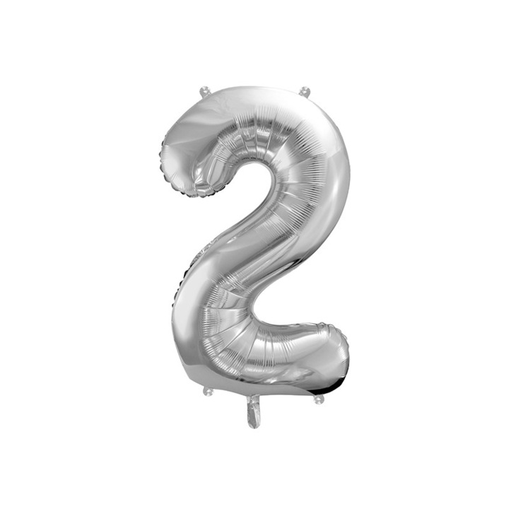 Фолиеви балони номер 2, сребристи, 83 см - PartyMag