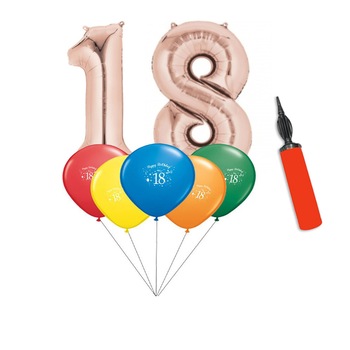 Set Baloane folie cifra 18 rosegold, 102 cm +10 baloane petrecere 30 cm si CADOU Pompa umflat Set Baloane folie cifra 18 rosegold, 102 cm +10 baloane petrecere 30 cm si CADOU Pompa umflat