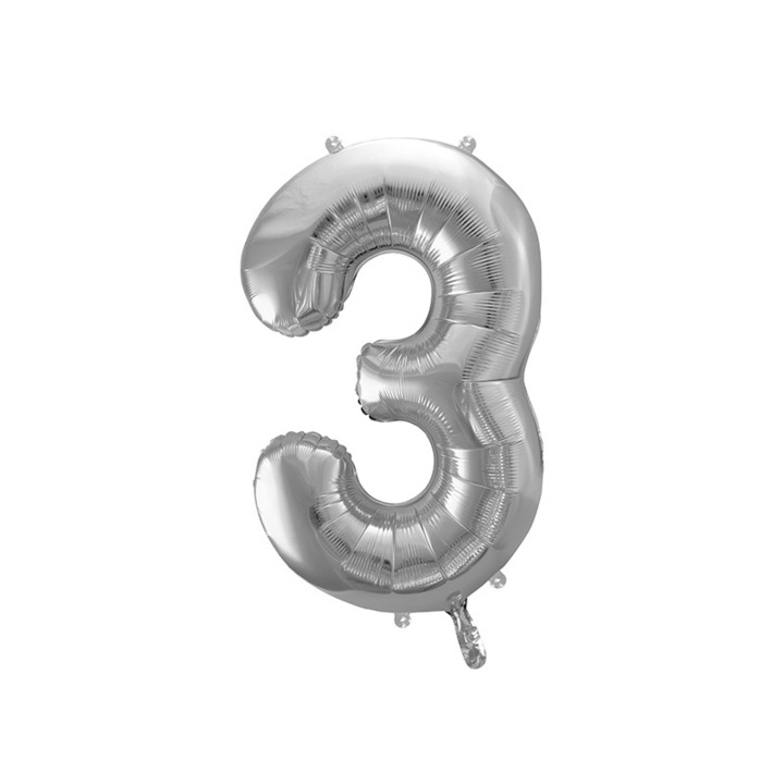 Фолиеви балони номер 3, сребристи, 83 см - Partymag