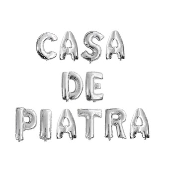 Set baloane folie casa de piatra nunta argintiu 45cm Set baloane folie casa de piatra nunta argintiu 45cm