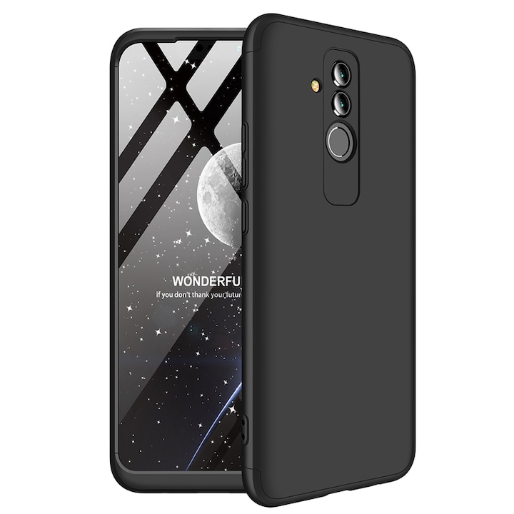 TEAM MOBILE ONLINE, Full Cover 360° Telefontok, előlap + hátlap + üvegfólia, Huawei Mate 20 Lite készülékhez, műanyag, fekete matt