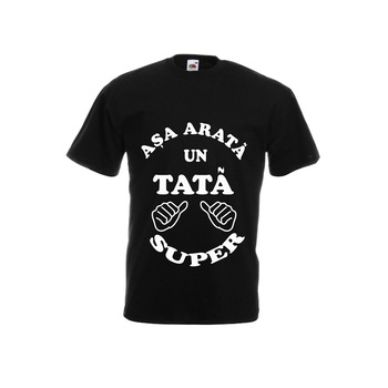 Tricou personalizat Fruit of the loom negru Asa arata un tata super M Tricou personalizat Fruit of the loom negru Asa arata un tata super M