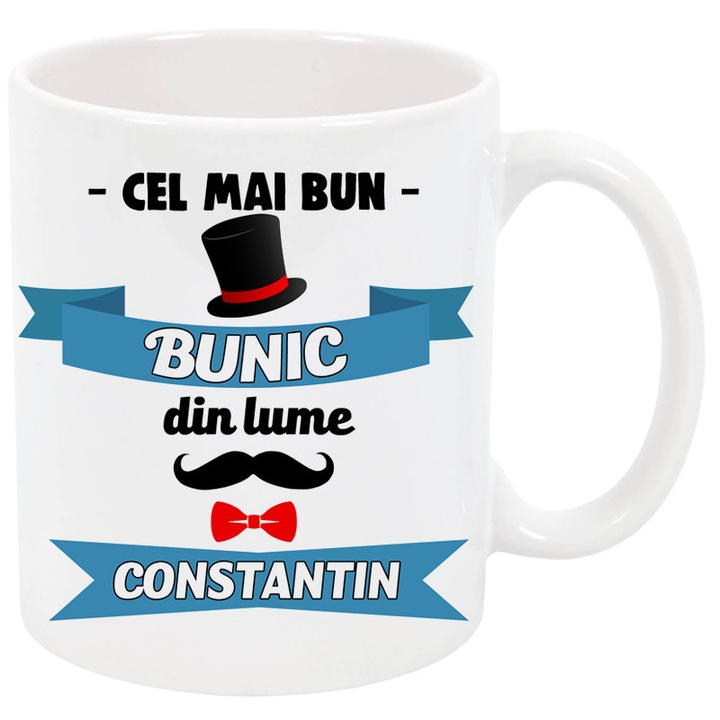 Cana personalizata "Cel mai bun bunic din lume", ceramica alba, 325 ml