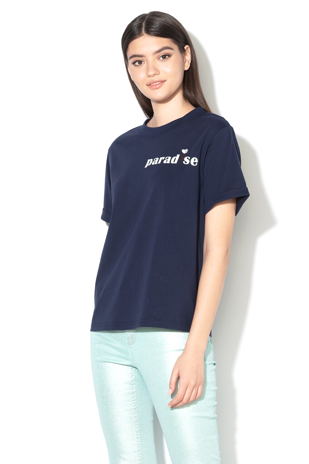 Silvian Heach Collection, Tricou cu imprimeu text Freyre, Albastru marin, 2XS