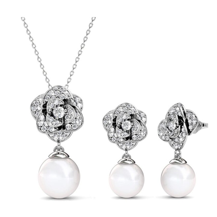 Korina - Swarovski kristályos és gyöngyös szett - fehér