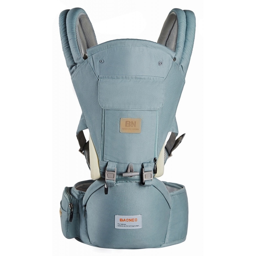 Marsupiu ergonomic cu scaunel All Seasons, Baoneo , Gri Petrol, 3-25 kg, 10 pozitii, Bumbac