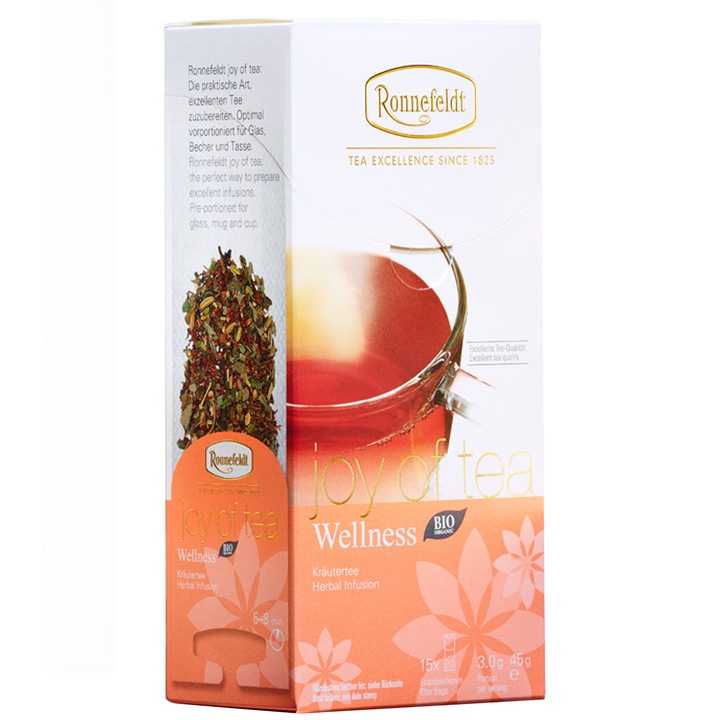 Билков чай J.T. Ronnefeldt, Joy of Tea® Bio Wellness-RO-ECO-026, 15 пакетчета, 45 гр