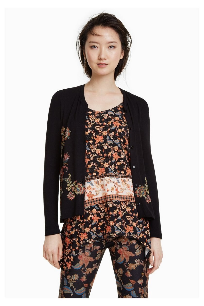 Bluza dama, Desigual, cu nasturi si imprimeu floral, Daniela, Multicolora, S