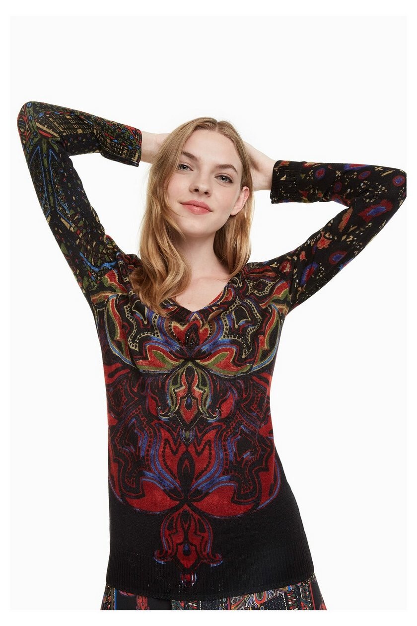 Bluza dama, Desigual, cu imprimeu abstract, Nevada, Negru