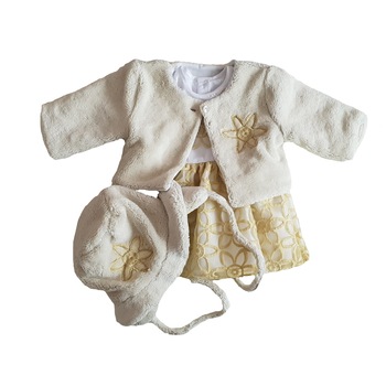 Rochie de botez Handmade Minis Boutique, cu palton si palarie, ivoire cu galben, 6-9 luni Rochie de botez Handmade Minis Boutique, cu palton si palarie, ivoire cu galben, 6-9 luni