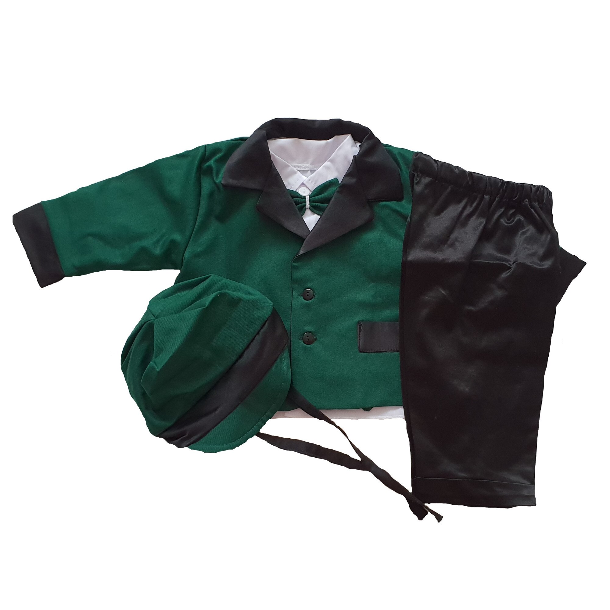 Costum de botez Handmade Minis Boutique, verde, 0-3 luni, model 1