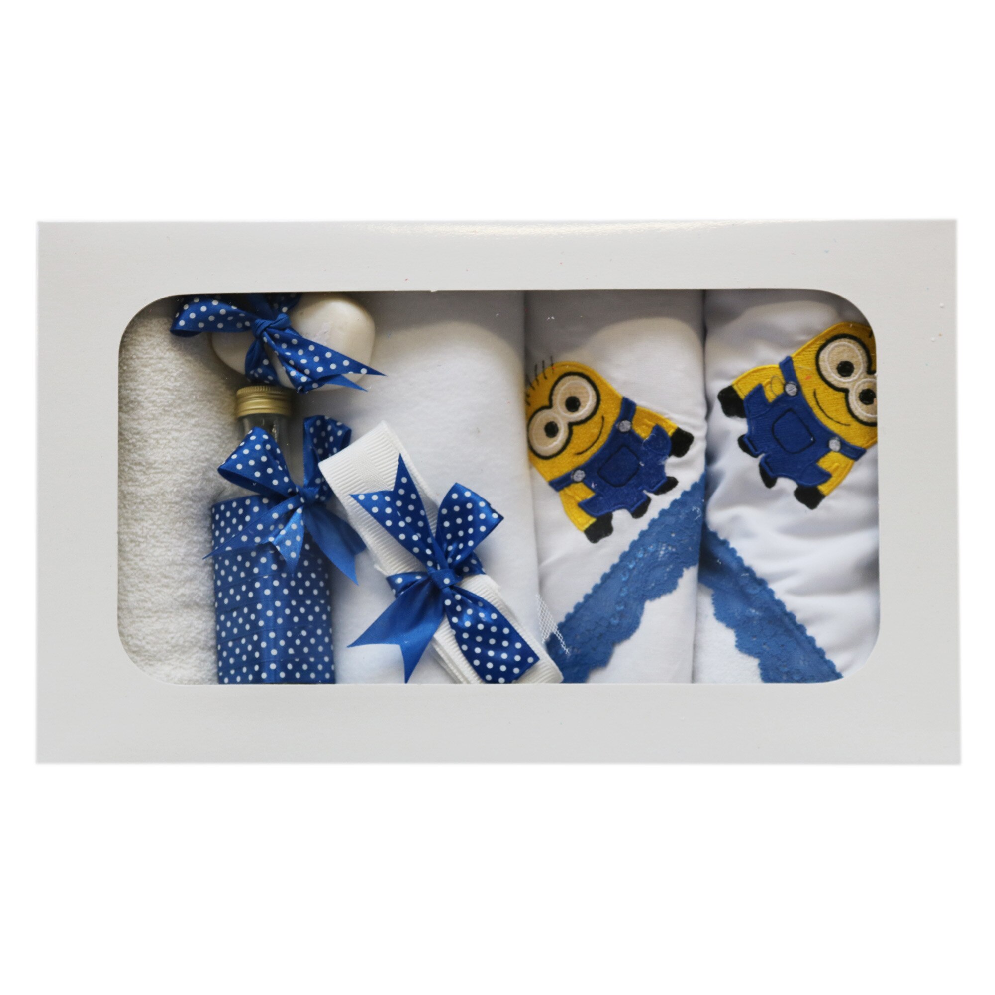 Trusou pentru botez 7 piese, alb-albastru, dae2162