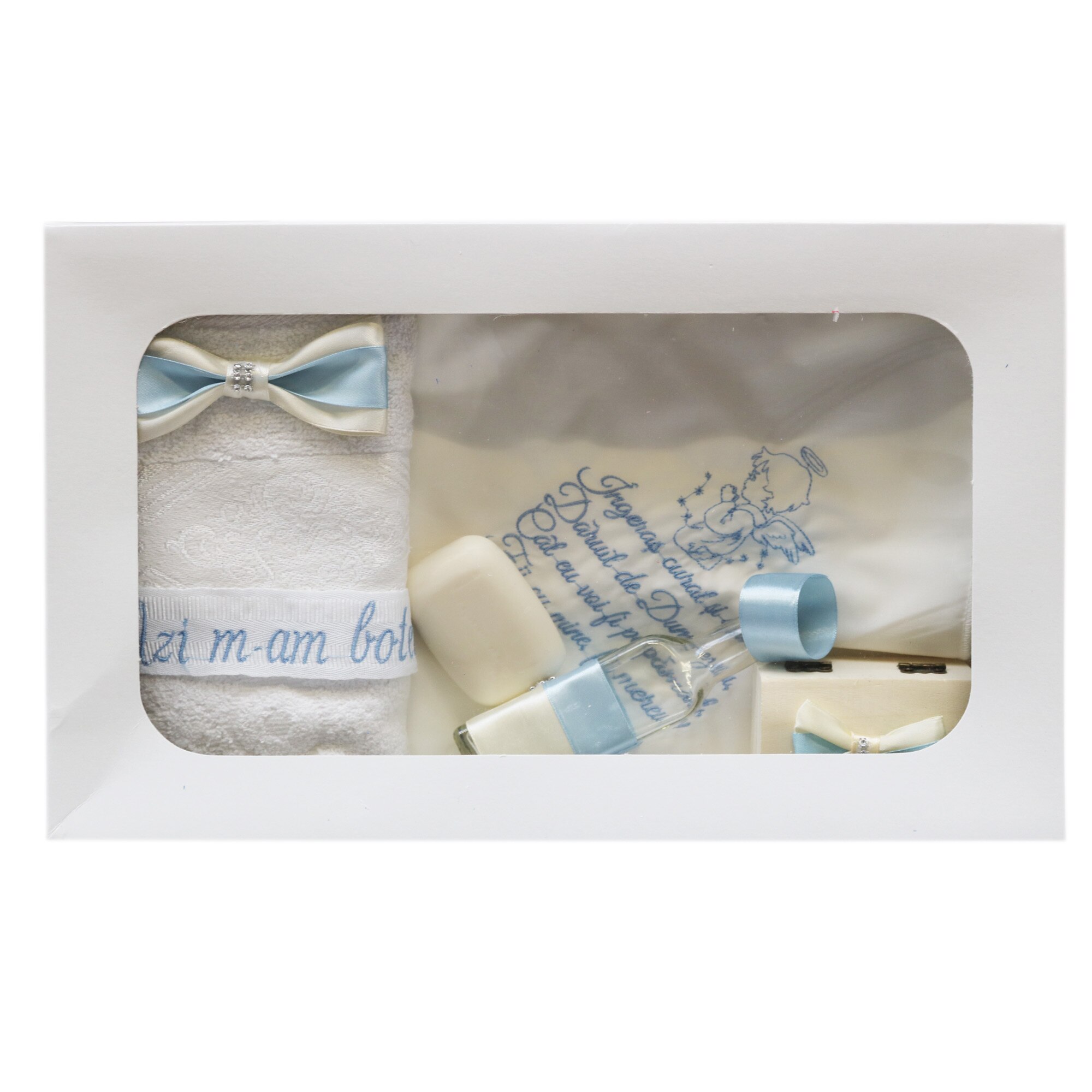 Trusou pentru botez 7 piese, alb-bleu, dae2173