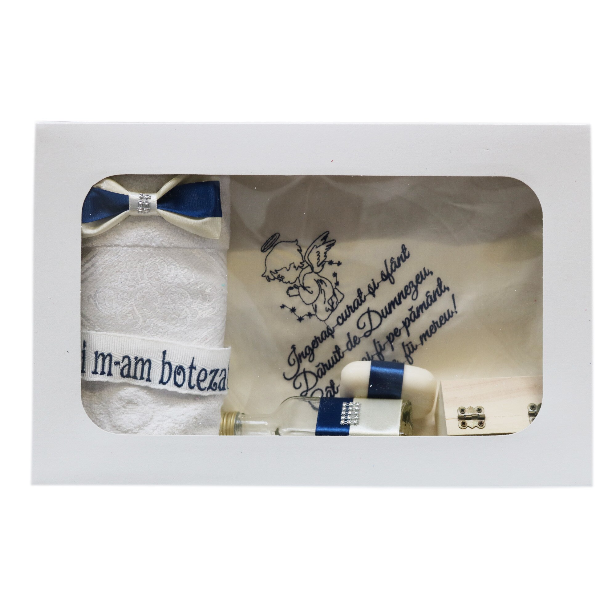 Trusou pentru botez 7 piese, alb-bleumarin, dae2172