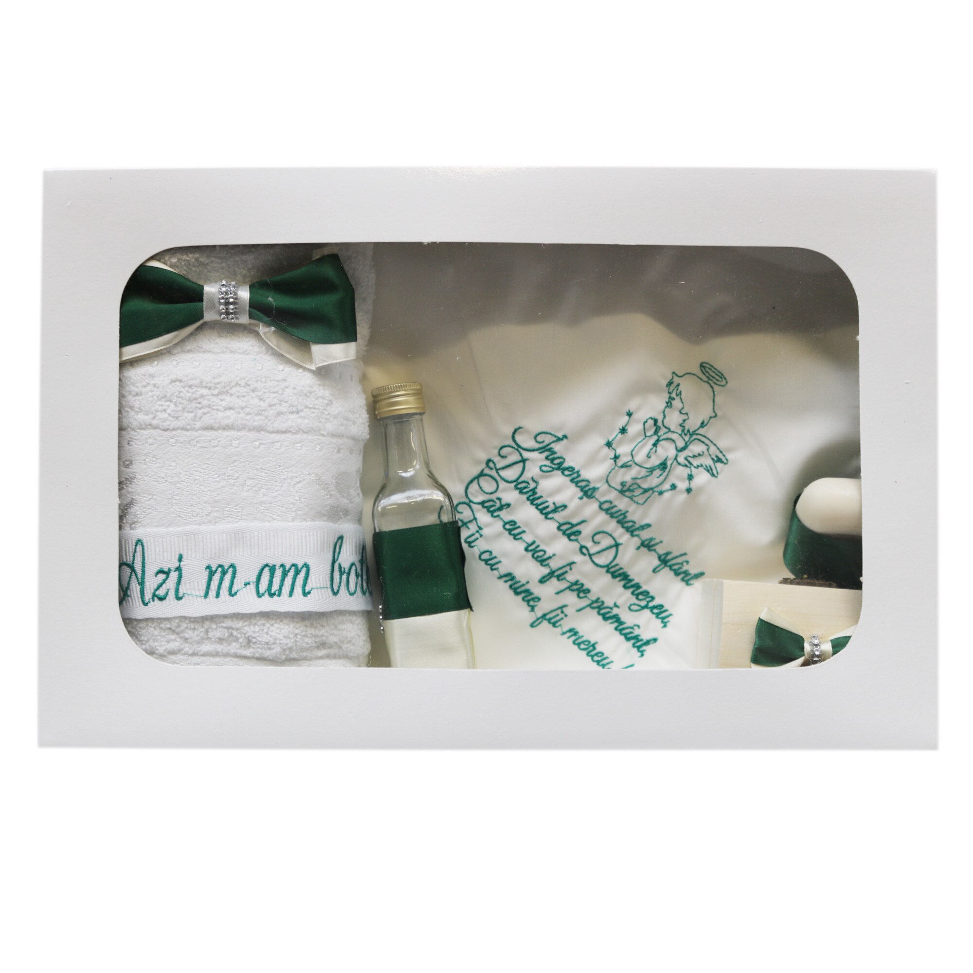 Trusou pentru botez 7 piese, alb-verde, dae2174