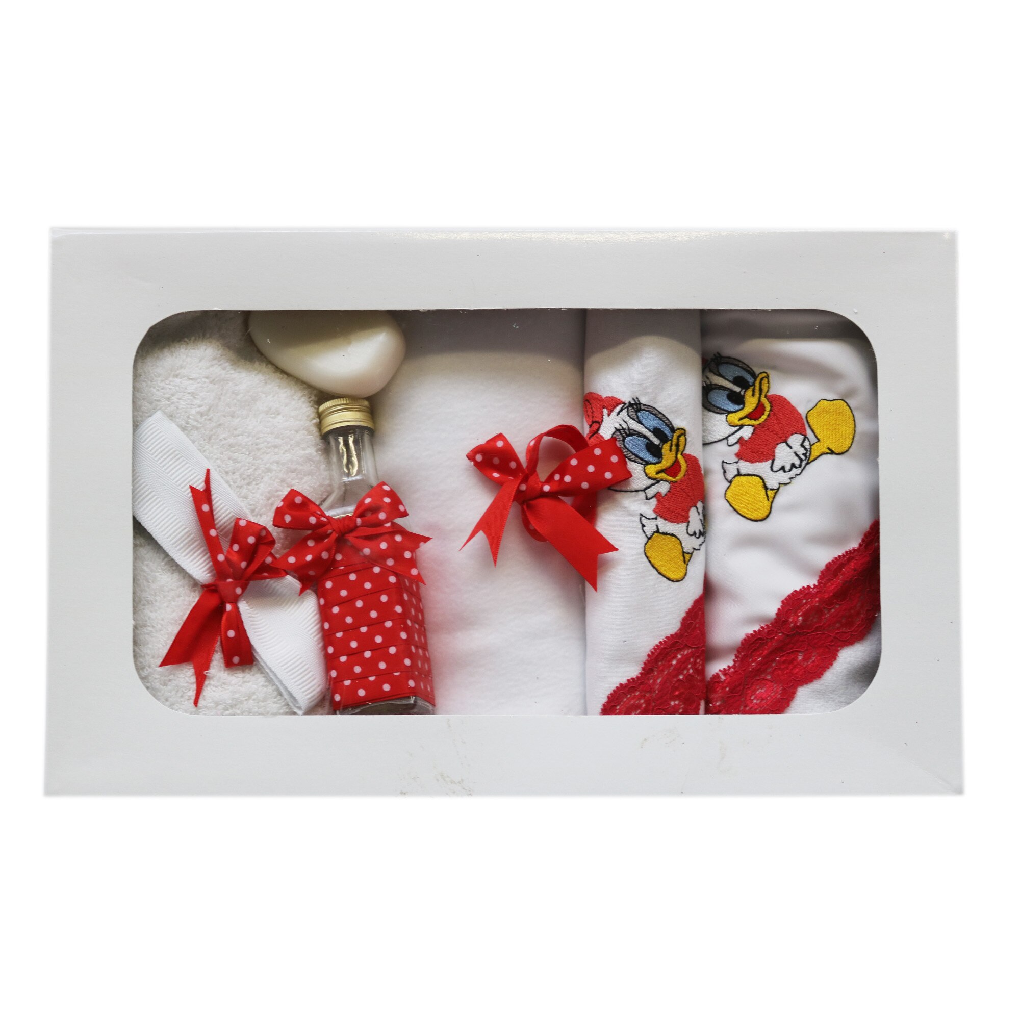 Trusou pentru botez 7 piese, alb-rosu, dae2167