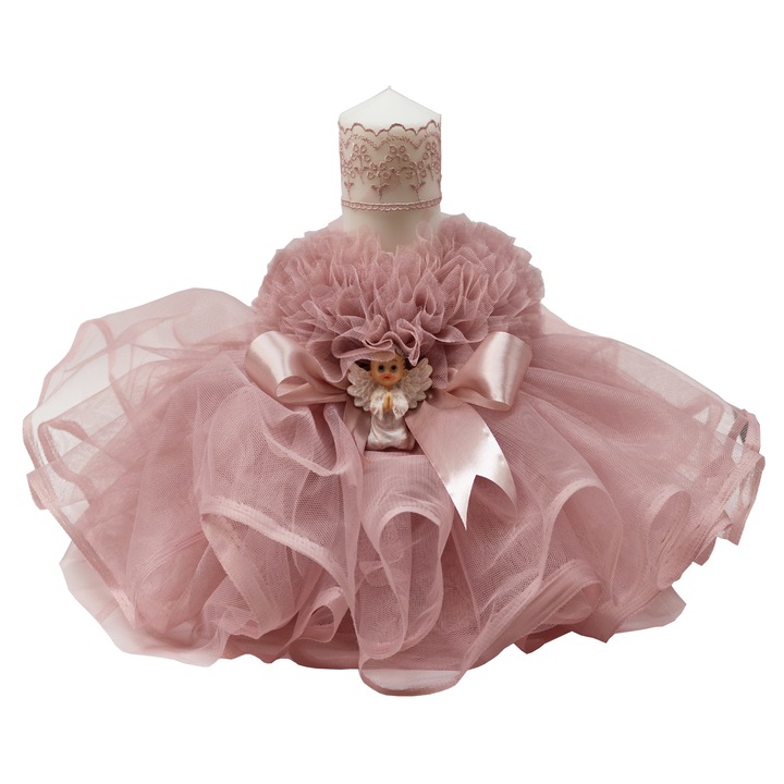 Lumanare botez dusty rose cu dantela si ingeras Creativ135
