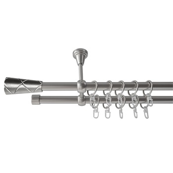Galerie metalica 120 cm pentru perdele cu prindere in tavan, dubla, model Zeus, grosime 19 mm, inox, KIT COMPLET Galerie metalica 120 cm pentru perdele cu prindere in tavan, dubla, model Zeus, grosime 19 mm, inox, KIT COMPLET