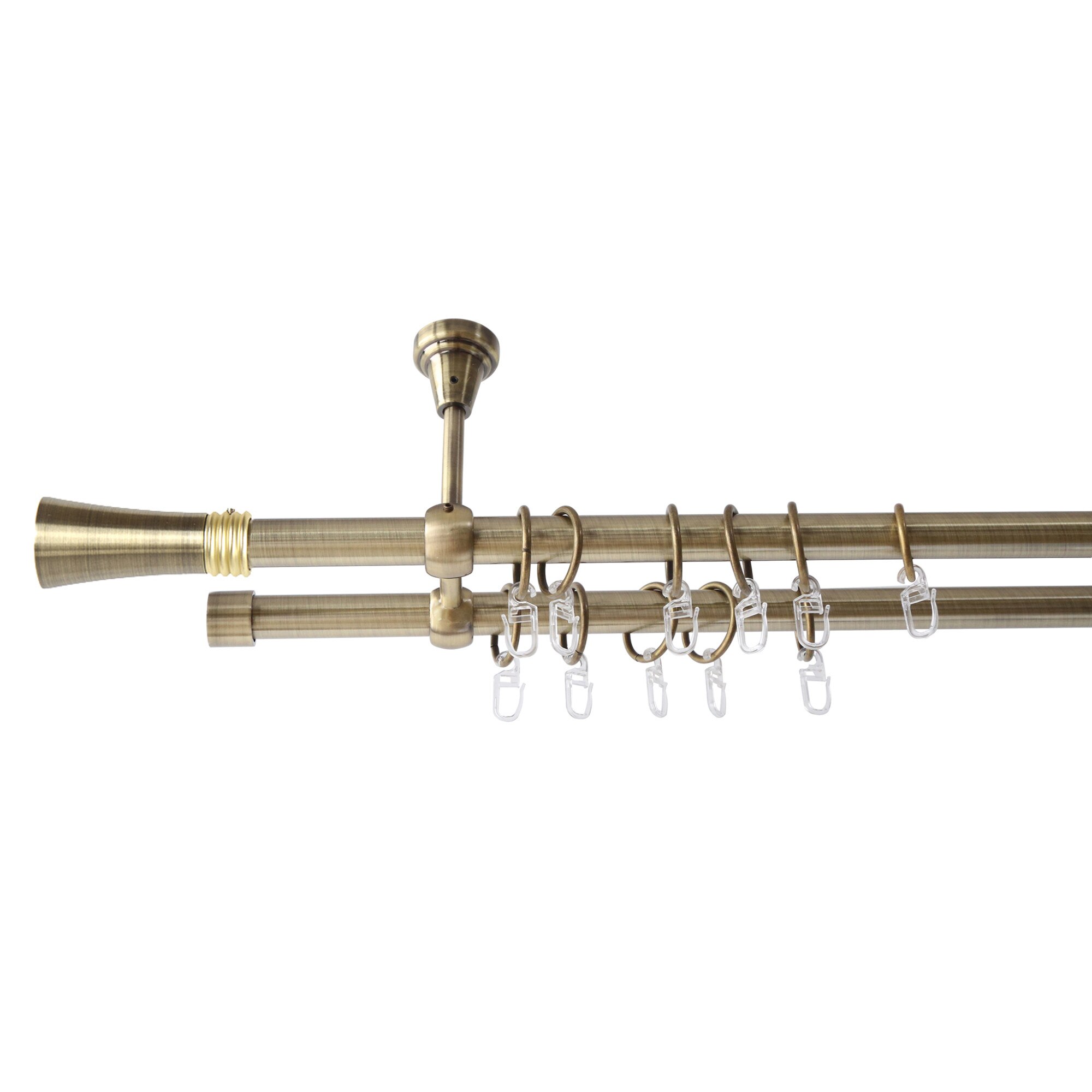 Galerie metalica 240cm pentru perdele cu prindere in tavan, dubla, model Ahile, grosime 19 mm, auriu antic, KIT COMPLET