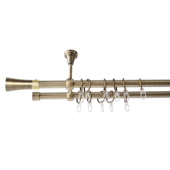 Galerie metalica 300cm pentru perdele cu prindere in tavan, dubla, model Ahile, grosime 19 mm, auriu antic, KIT COMPLET Galerie metalica 300cm pentru perdele cu prindere in tavan, dubla, model Ahile, grosime 19 mm, auriu antic, KIT COMPLET
