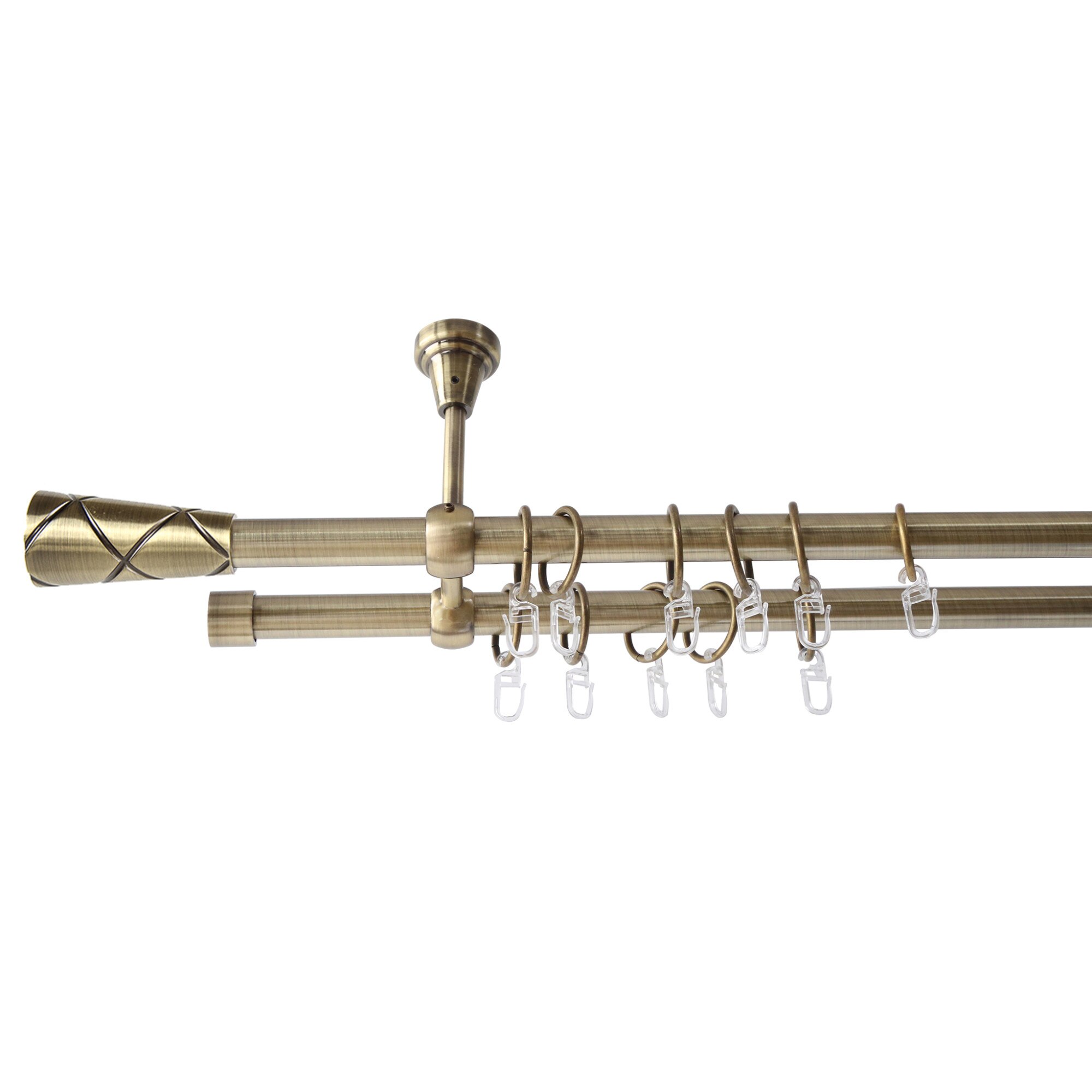 Galerie metalica 200 cm pentru perdele cu prindere in tavan, dubla, model Zeus, grosime 19 mm, auriu antic, KIT COMPLET
