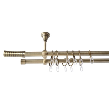 Galerie metalica 120 cm pentru perdele cu prindere in tavan, dubla, model Ramses, grosime 19 mm, auriu antic, KIT COMPLET Galerie metalica 120 cm pentru perdele cu prindere in tavan, dubla, model Ramses, grosime 19 mm, auriu antic, KIT COMPLET